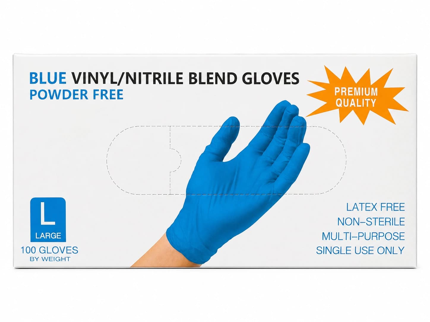 Blue Vinyl/Nitrile Blend Gloves - Large (100 Count) — Disposable Gloves